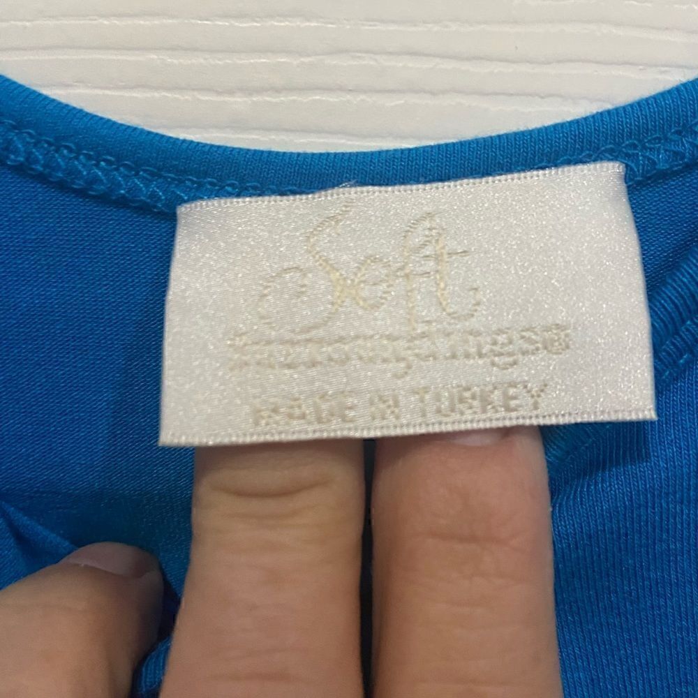 Soft surroundings women’s blue top made in turkey size L 96% rayon - Picture 6 of 8